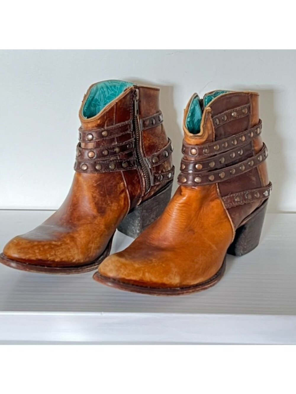 Corral Womens 8.5 Leather Zip Ankle Boots Studded Brown Western Boho Festival - Picture 2 of 11
